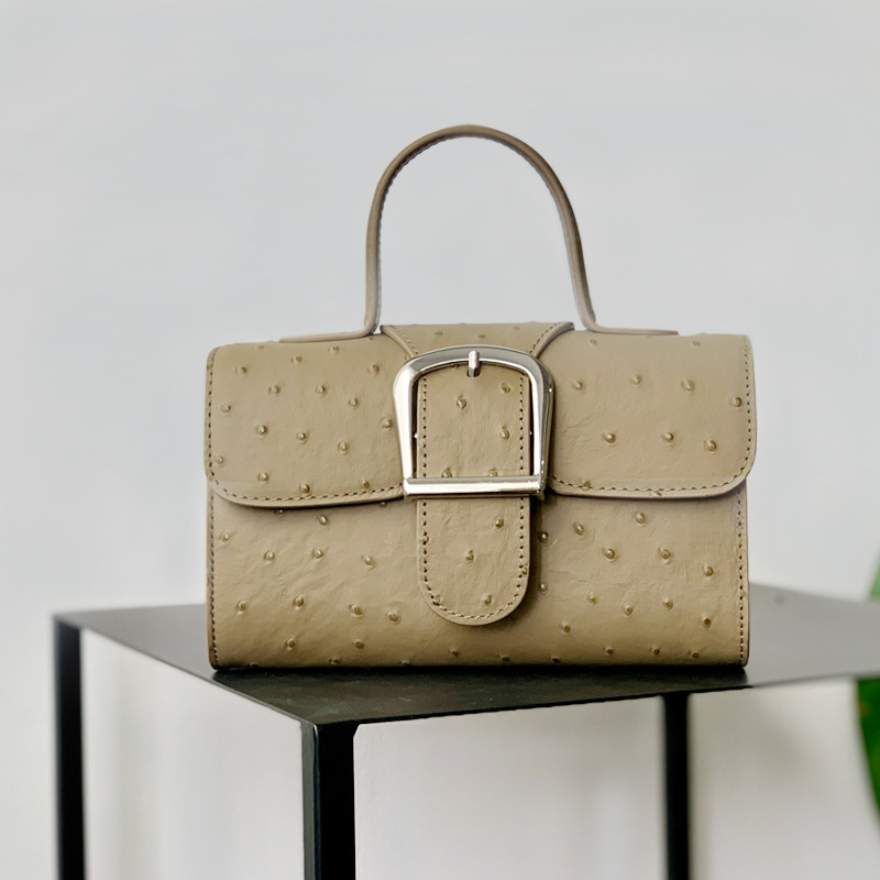 Nuevos bolsos de cuero de moda, bolso cuadrado pequeño y simple, bolso de hombro mensajero, patrón de avestruz, bolso de médico, bolso con hebilla de herradura