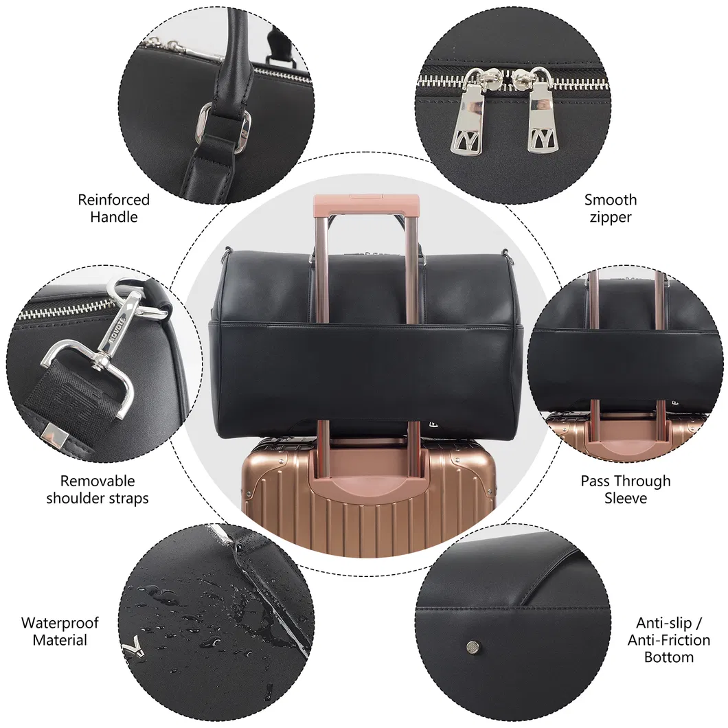 Bolsa de viaje de fin de semana personalizada ecológica unisex de cuero genuino moderno con gran capacidad y cierre de cremallera