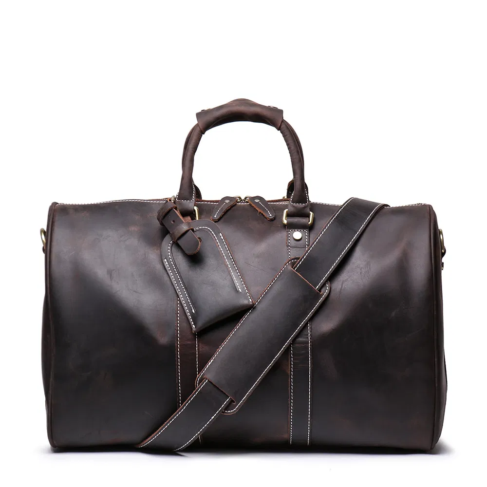 Bolso de viaje vintage para hombres, bolso de gimnasio de cuero genuino, bolsa de gran capacidad, bolso de fin de semana