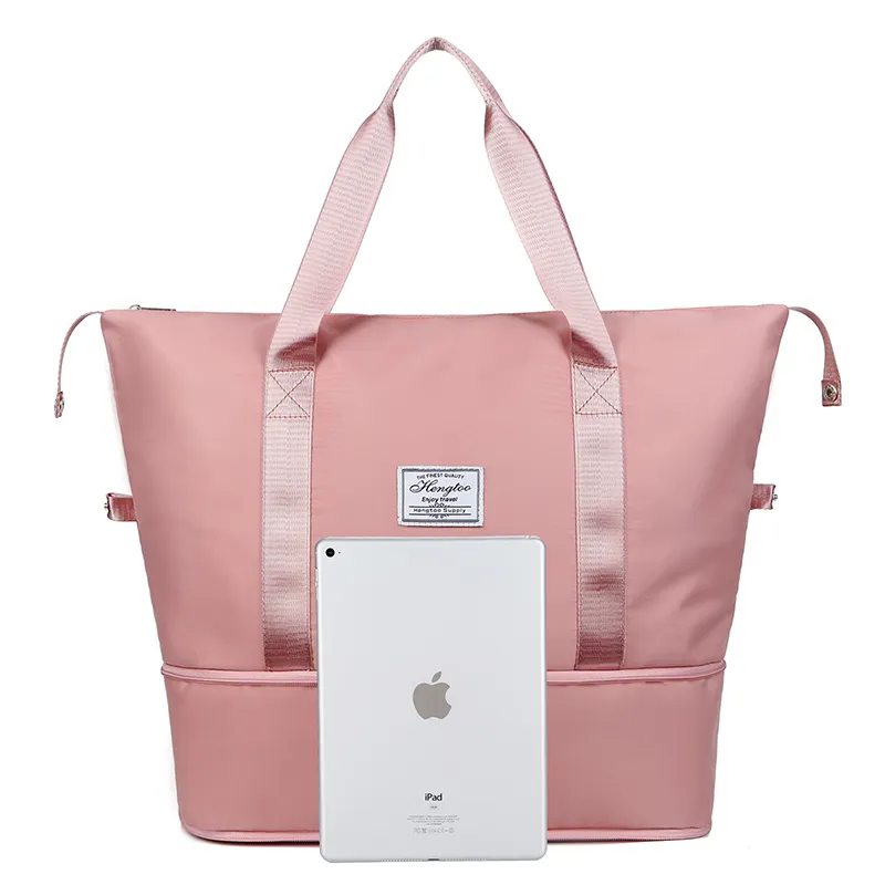 Bolsa de deporte de gran capacidad de nylon colorida, impermeable, con separación para seco y mojado, bolsa de fin de semana para gimnasio para damas