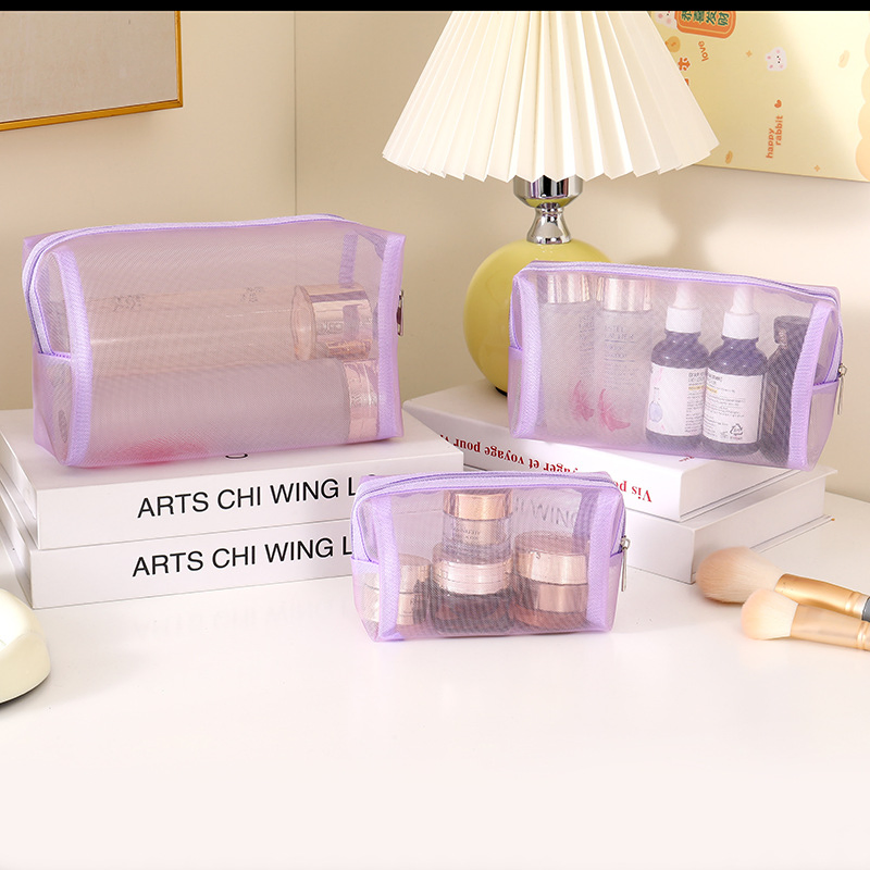 Conjunto de artículos de tocador de nylon de malla visible al por mayor, fácil de limpiar, ideal para viajes, senderismo y salidas, almacenamiento de lápices labiales, gran capacidad, bolsa de maquillaje duradera