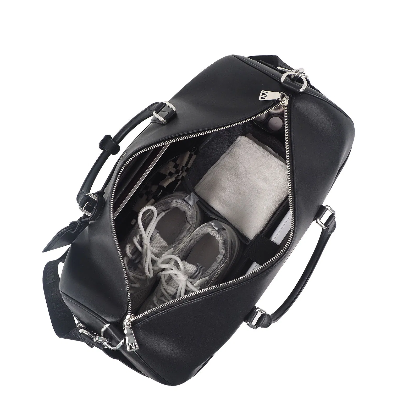 Bolsa de viaje de fin de semana personalizada ecológica unisex de cuero genuino moderno con gran capacidad y cierre de cremallera