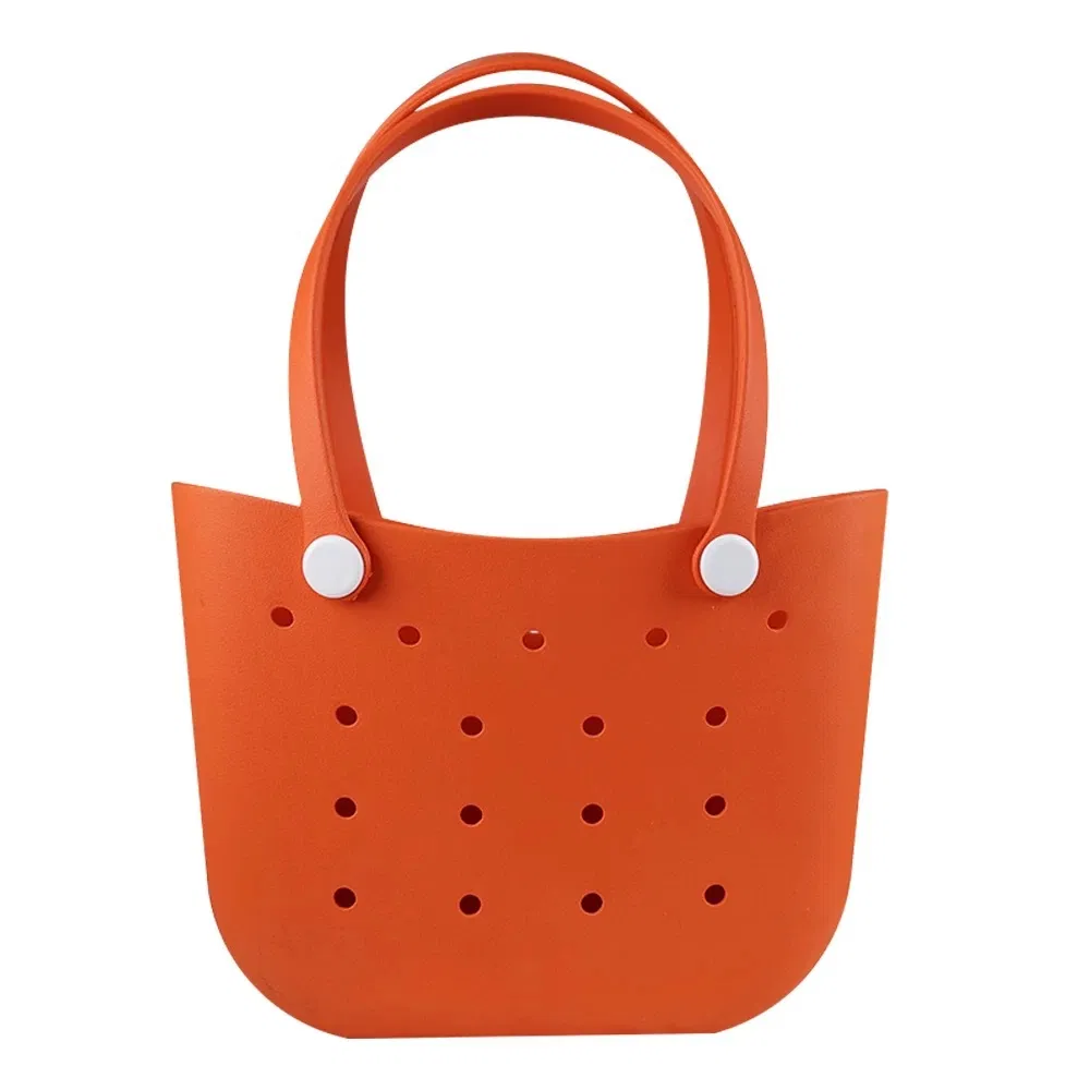 Bolsa de playa portátil, ligera, impermeable y lavable, con diseño simple en forma de luna perforada