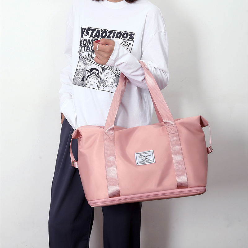 Bolsa de deporte de gran capacidad de nylon colorida, impermeable, con separación para seco y mojado, bolsa de fin de semana para gimnasio para damas