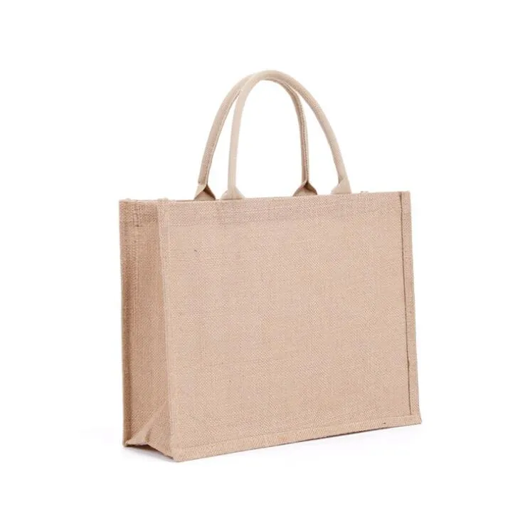 Bolsa de playa de yute de lino personalizada al por mayor, grande, de regalo y para compras