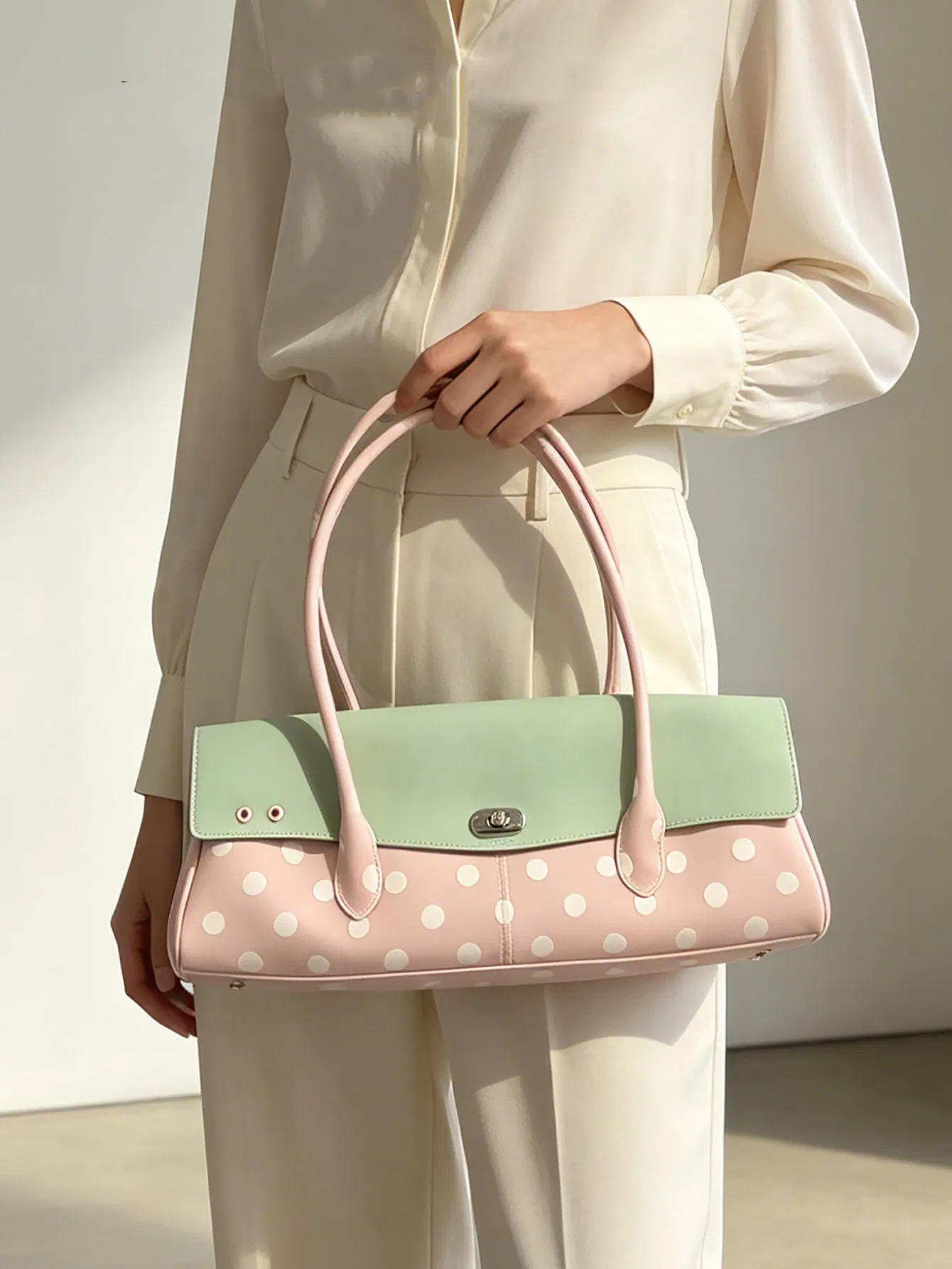 Wx2928 Bolso cruzado tipo baguette de lunares estilo gelatina