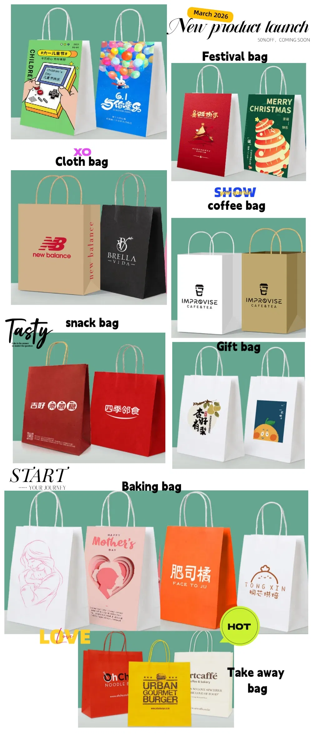 Bolsas de embalaje con tema del Año Lunar del Caballo y logo personalizado