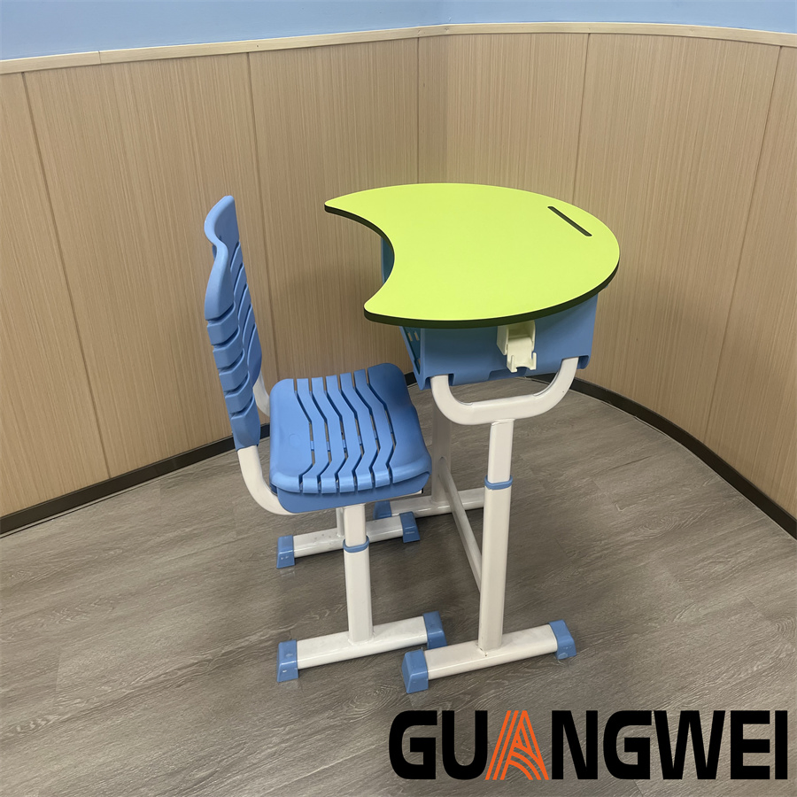 Conjunto de estudio lunar moderno - Escritorio de madera curvada + Asiento de plástico PP antideslizante