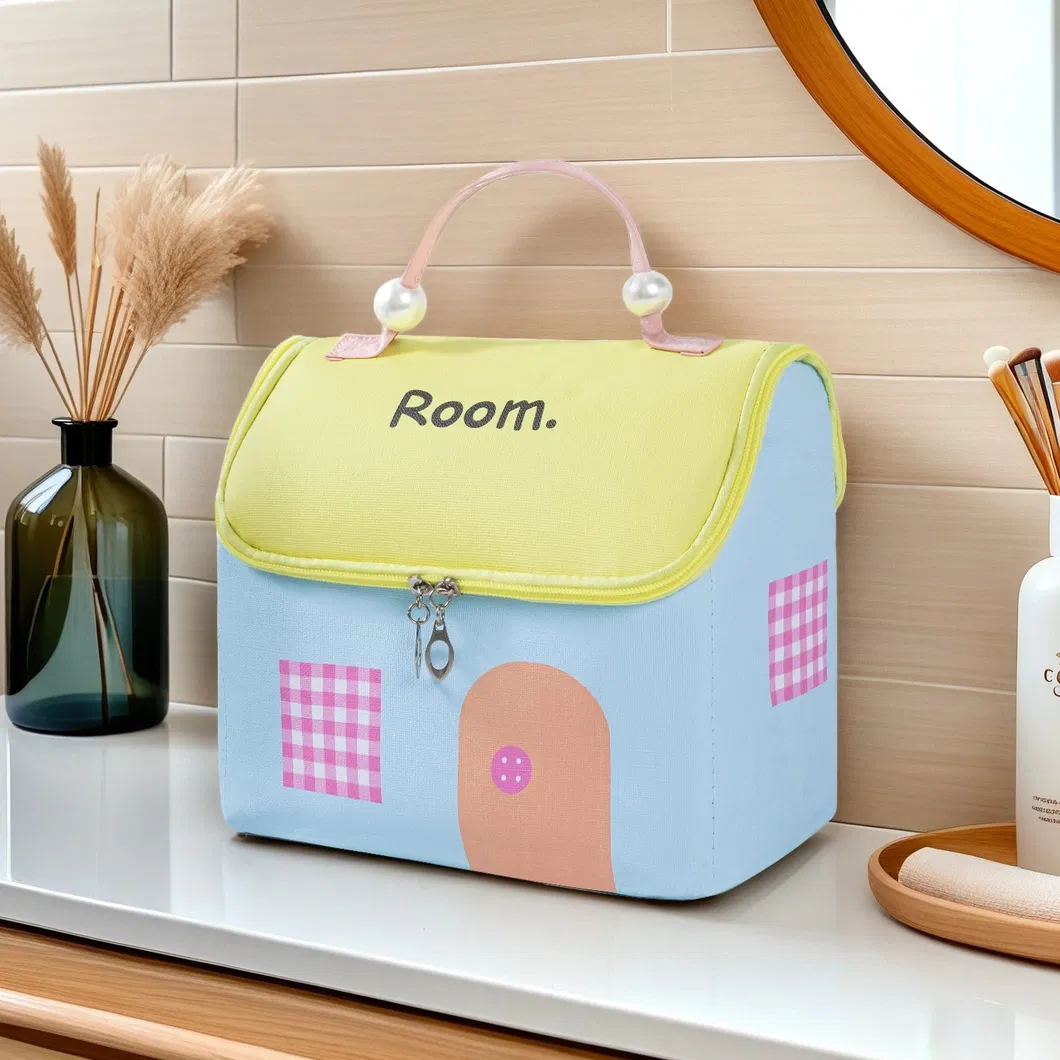 Bolso de mano portátil de alta calidad con patrón de dibujos animados, grande capacidad, organizador de cosméticos personalizado para chicas, bolsa de viaje para artículos de tocador y maquillaje