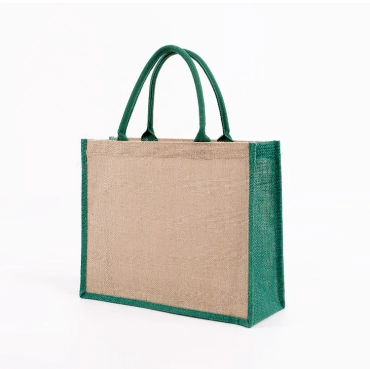 Bolsa de playa de yute de lino personalizada al por mayor, grande, de regalo y para compras