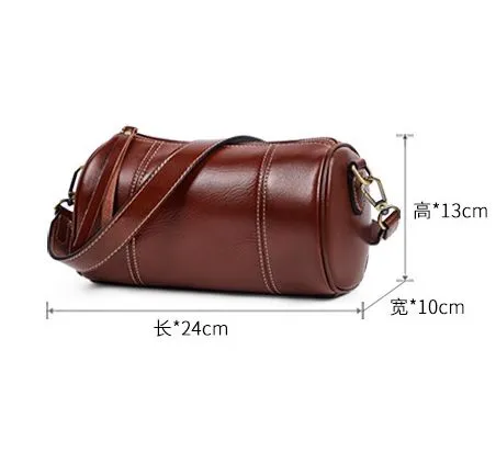 Bolso cruzado de cuero genuino vintage personalizado de fábrica, nuevo bolso cilíndrico de temperamento, bolso simple de axila suave para un solo hombro, bolso de barril para damas