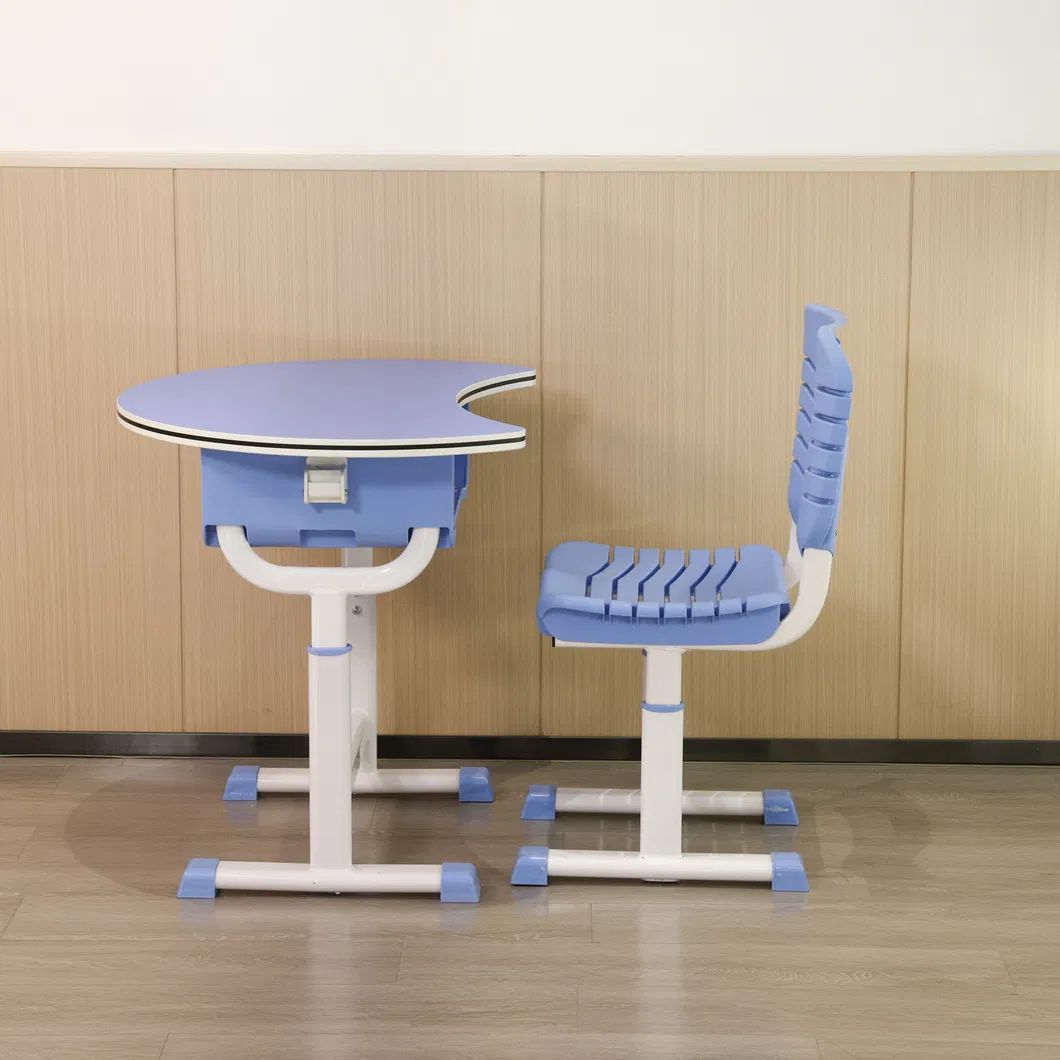 Conjunto de estudio lunar moderno - Escritorio de madera curvada + Asiento de plástico PP antideslizante