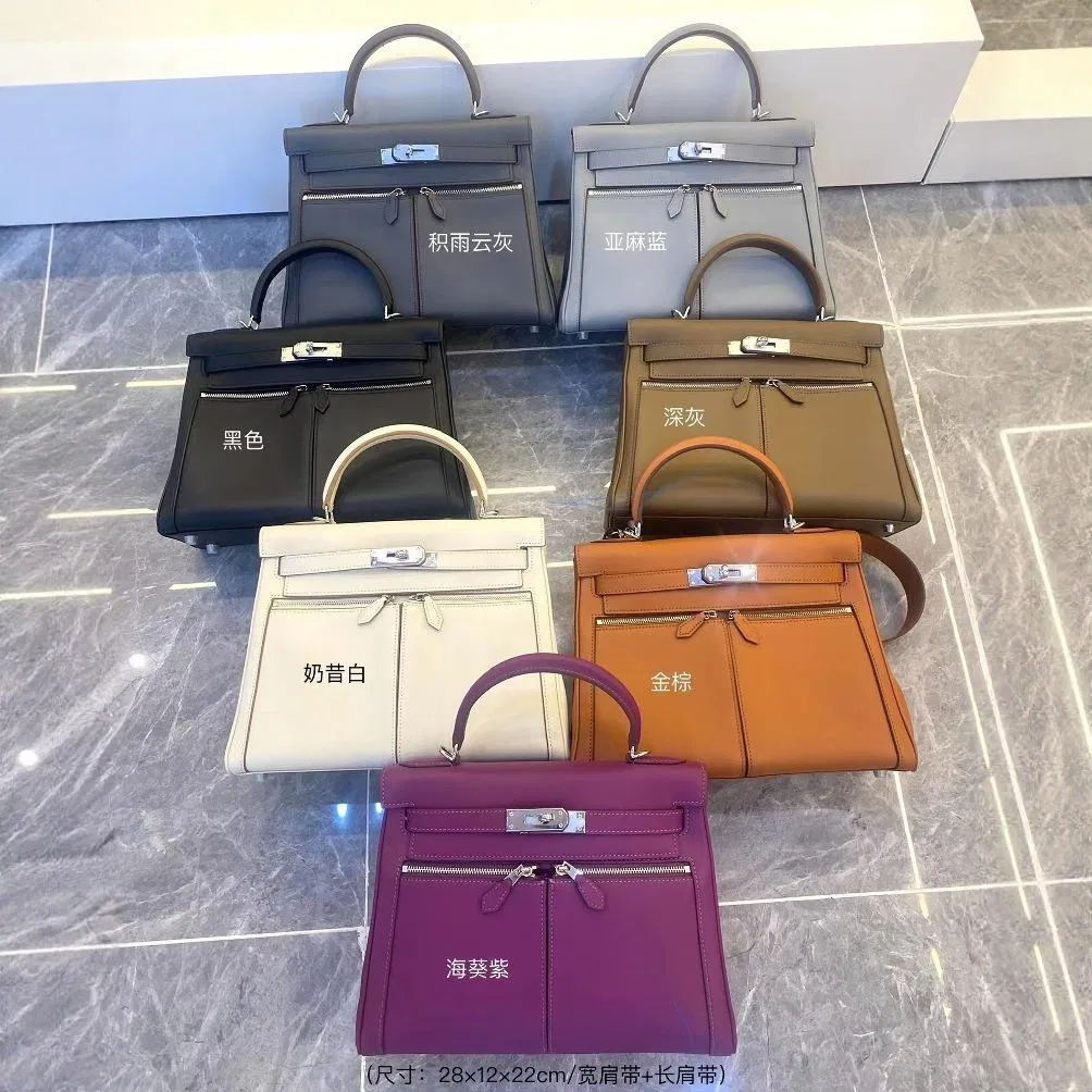 2025 Nueva bolsa de cesta de verduras de piel de vaca con grano de lichi, versión coreana del estilo minimalista, bolso casual tipo cubo para mujeres