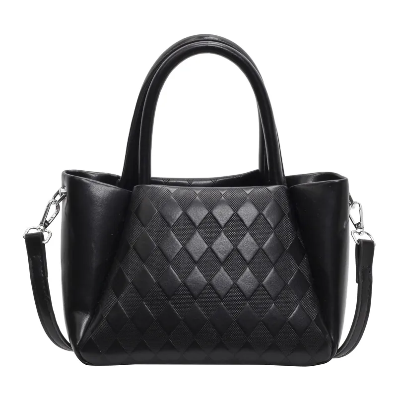 Bolso Tote de Diamante Acolchado para Mujeres en Negro con Asas Superiores y Correa Cruzada Desmontable