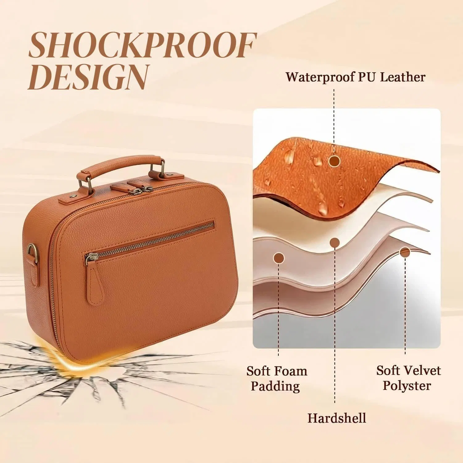 Bolsa de cámara cruzada de cuero PU impermeable con divisor desmontable, adecuada para cámaras digitales DSLR y sin espejo