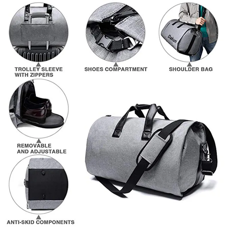 Bolsa de traje plegable personalizada para llevar, bolsa de viaje deportiva de fin de semana