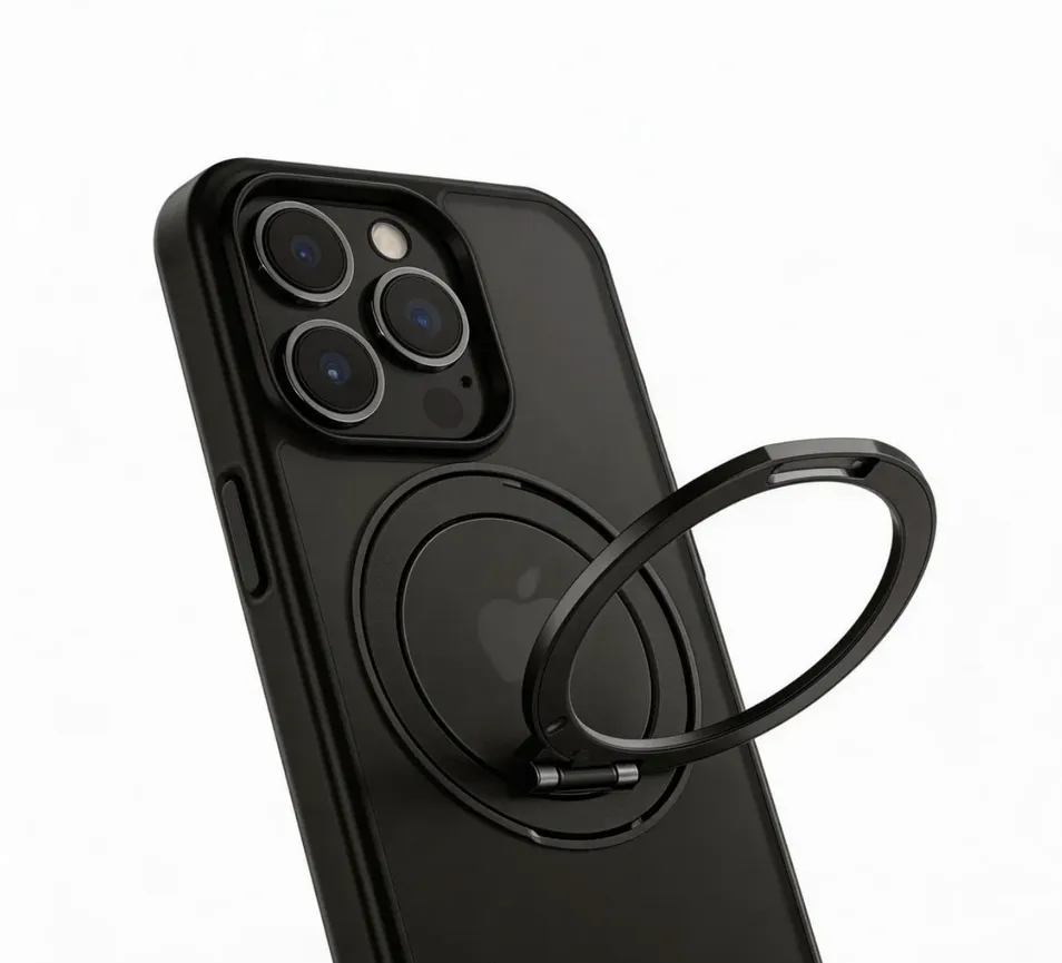 Funda de teléfono de aleación de aluminio TPU+PC con 360° soporte giratorio compatible con Magsafe
