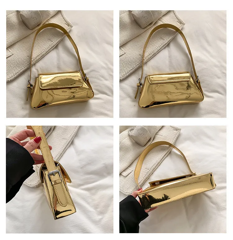 Bolso baguette de mujer de charol elegante, textura brillante, bolso de hombro y axila