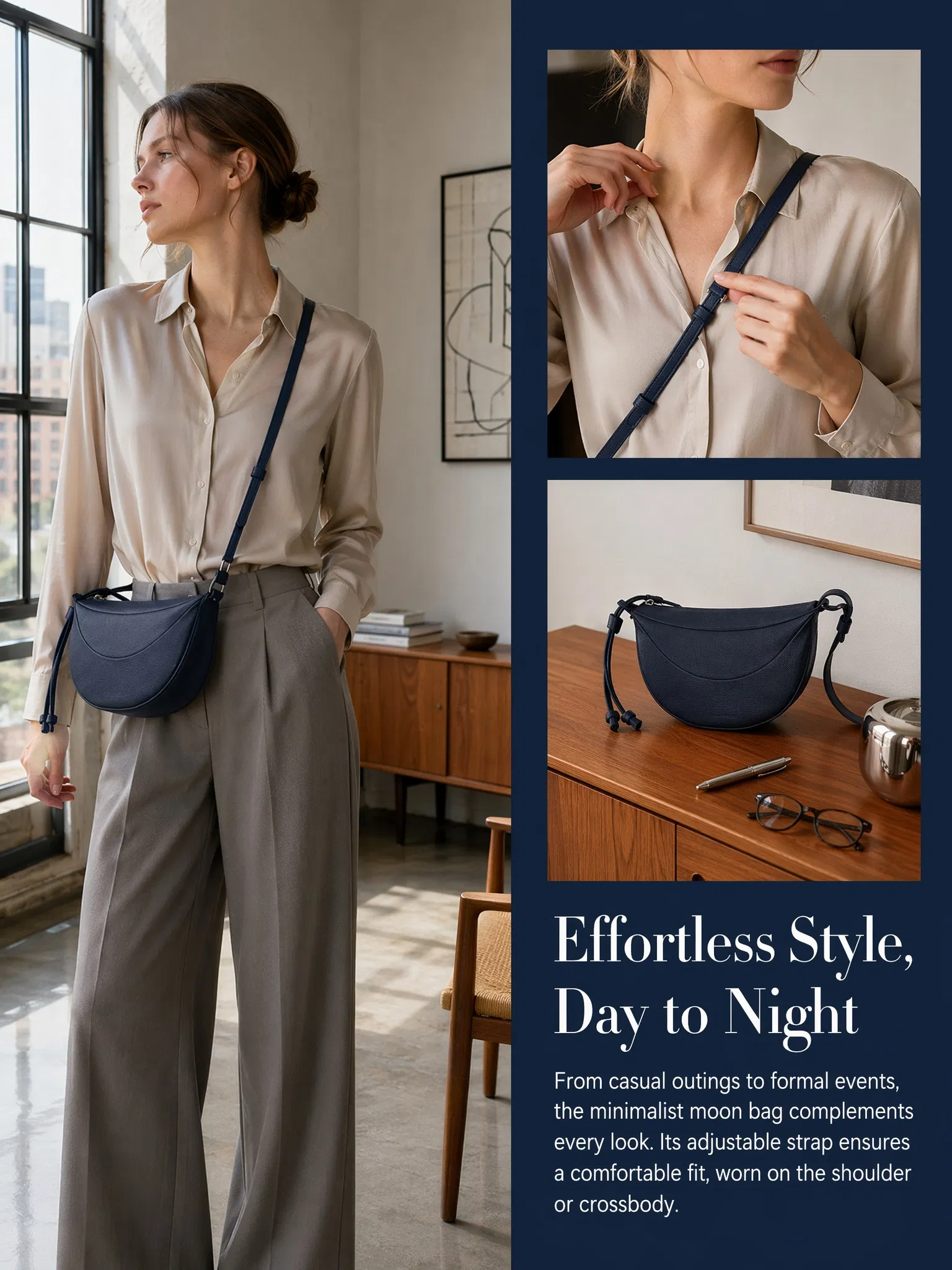 Bolso baguette de cuero de vaca francés chic para mujeres elegantes