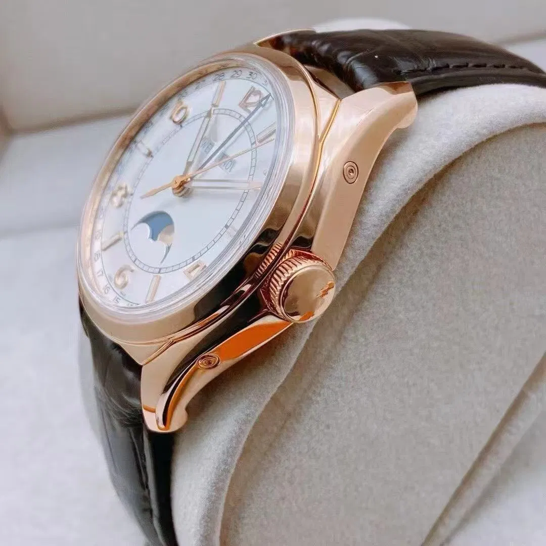 Reloj de hombre automático de movimiento ultra delgado con calendario lunar de placa de plata