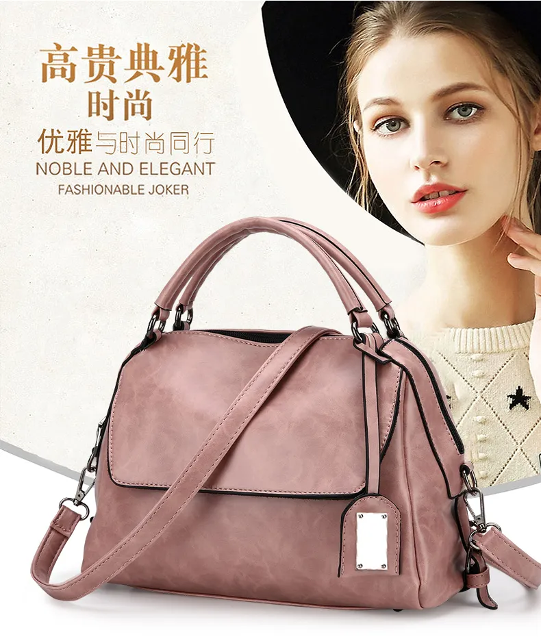Nueva bolsa de médico de piel de aceite retro para mujeres; bolso grande S
