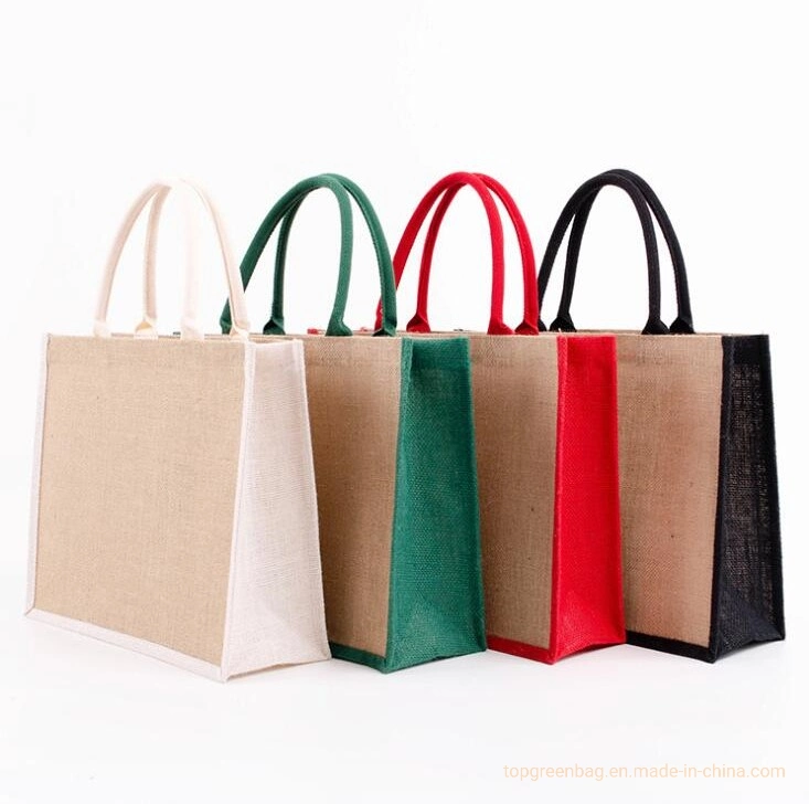 Bolsa de playa de yute de lino personalizada al por mayor, grande, de regalo y para compras