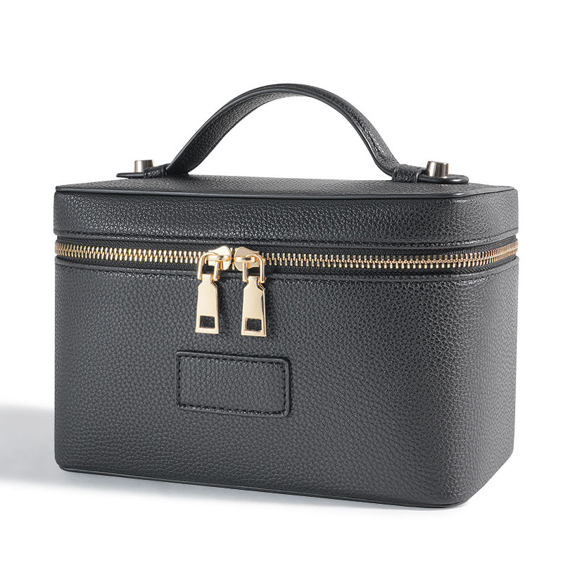 Organizador de Viaje Personalizado Nueva Caja de Almacenamiento Portátil para Brochas de Maquillaje y Artículos de Tocador Bolsas Cosméticas de Cuero PU Color Negro