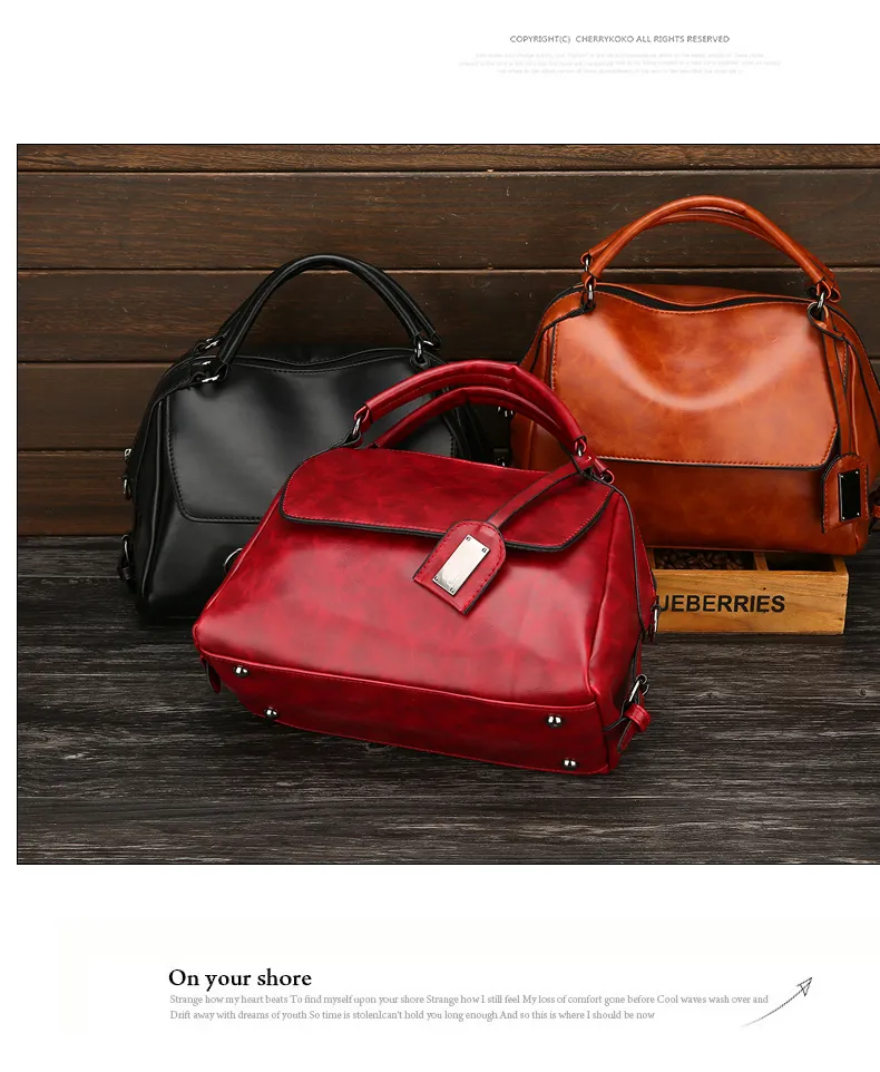 Nueva bolsa de médico de piel de aceite retro para mujeres; bolso grande S