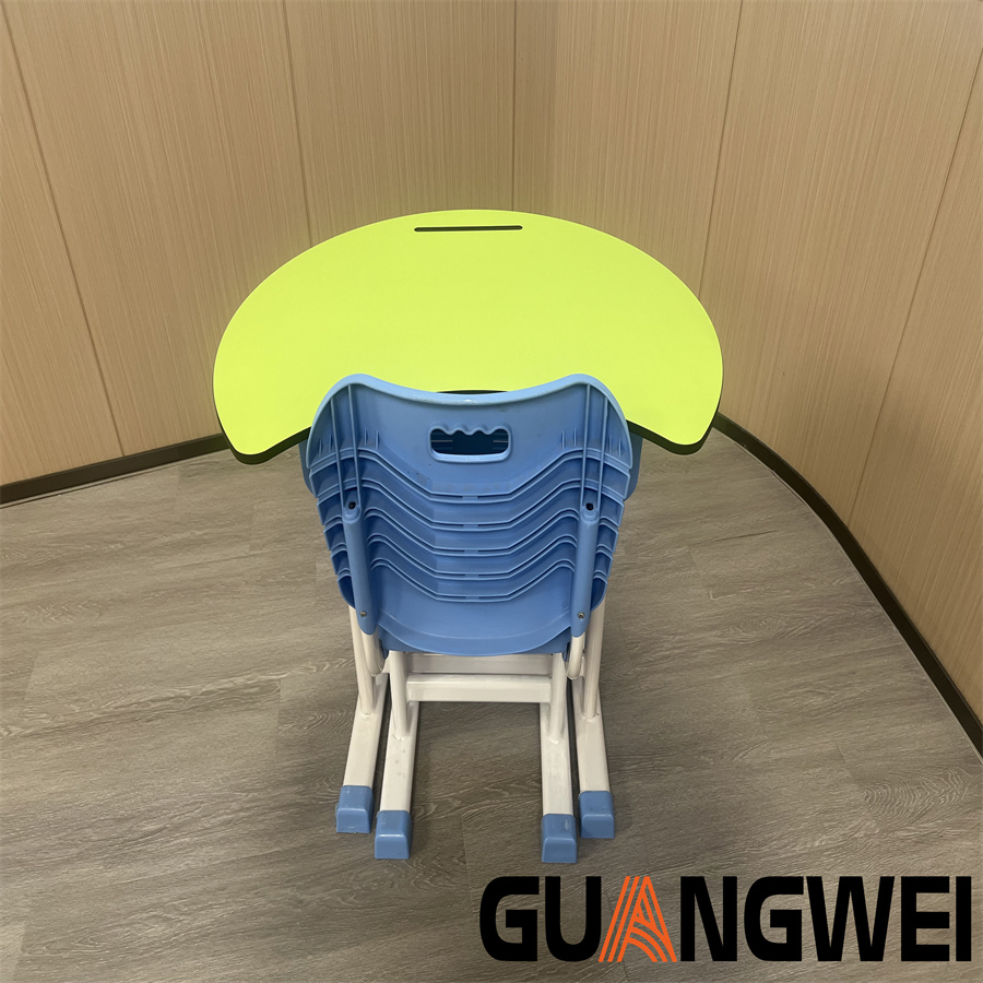 Conjunto de estudio lunar moderno - Escritorio de madera curvada + Asiento de plástico PP antideslizante