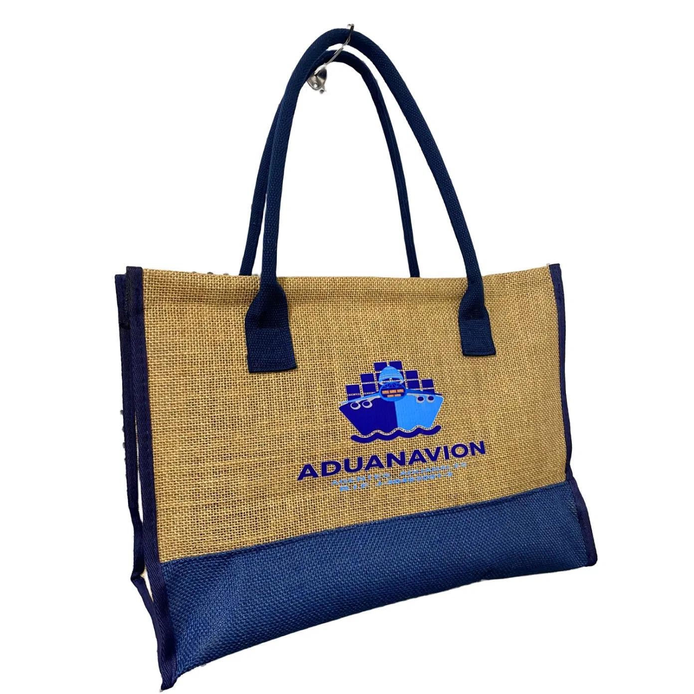 Bolsa de playa grande de yute de arpillera natural impresa personalizada al por mayor con cremallera