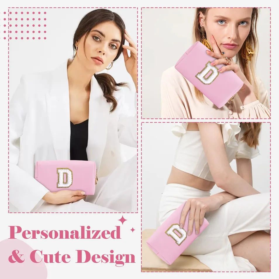 Pouch de cosméticos inicial personalizado para viajes, bolsa de maquillaje para mujeres y niñas