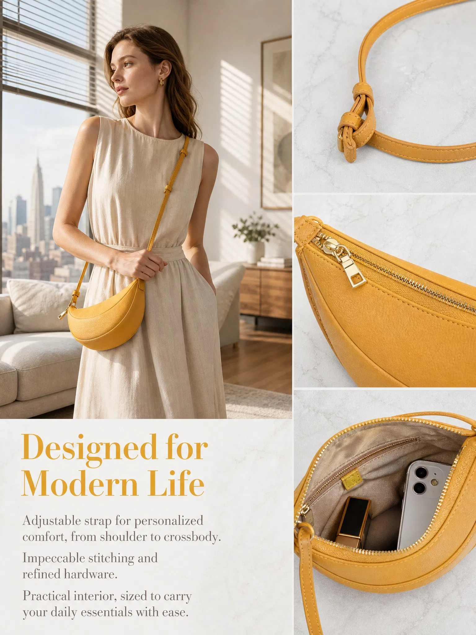Bolso baguette de cuero de vaca francés chic para mujeres elegantes