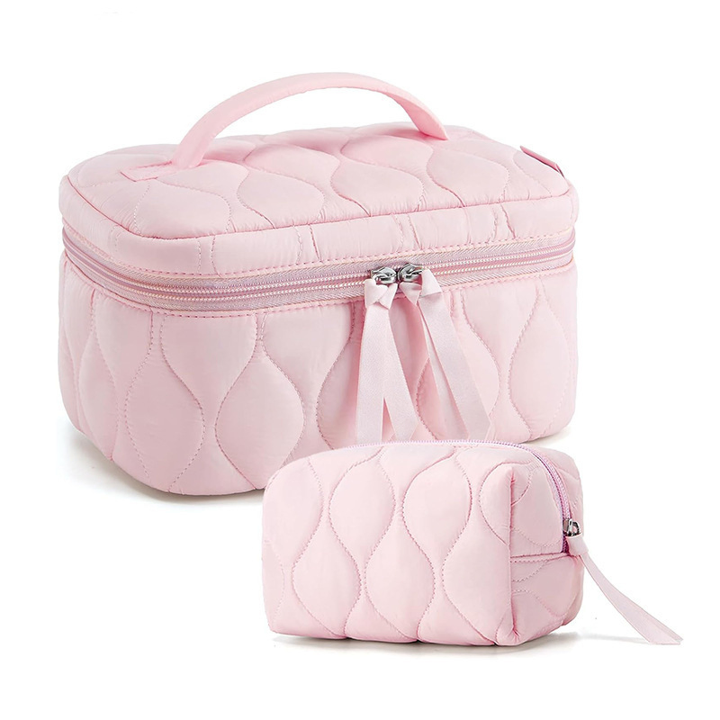 Wx2290 Bolsa de almacenamiento de cosméticos de viaje personalizada, grande, acolchada y esponjosa, con amplia apertura para artículos de tocador