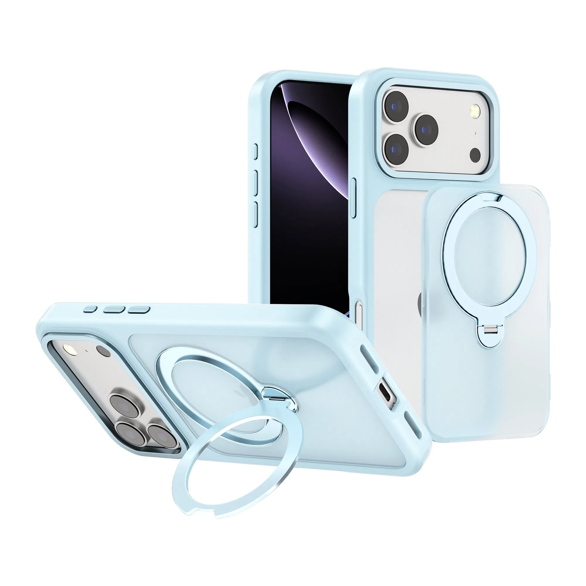 Funda protectora de parachoques mate clara de TPU magnético con soporte, protección inteligente, color, armadura impresa, brillo y soporte para tarjetas para teléfono móvil