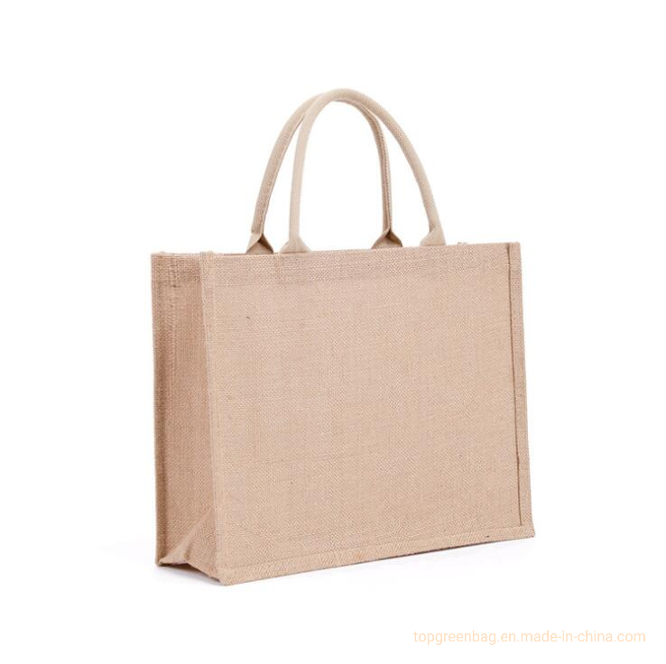 Bolsa de playa de yute de lino personalizada al por mayor, grande, de regalo y para compras