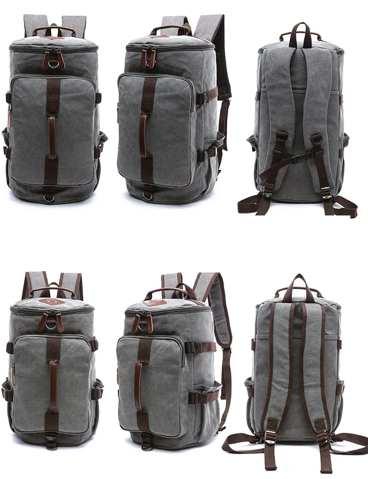 Mochila de lona tipo barril casual de moda para computadora portátil, mochila para escuela y universidad