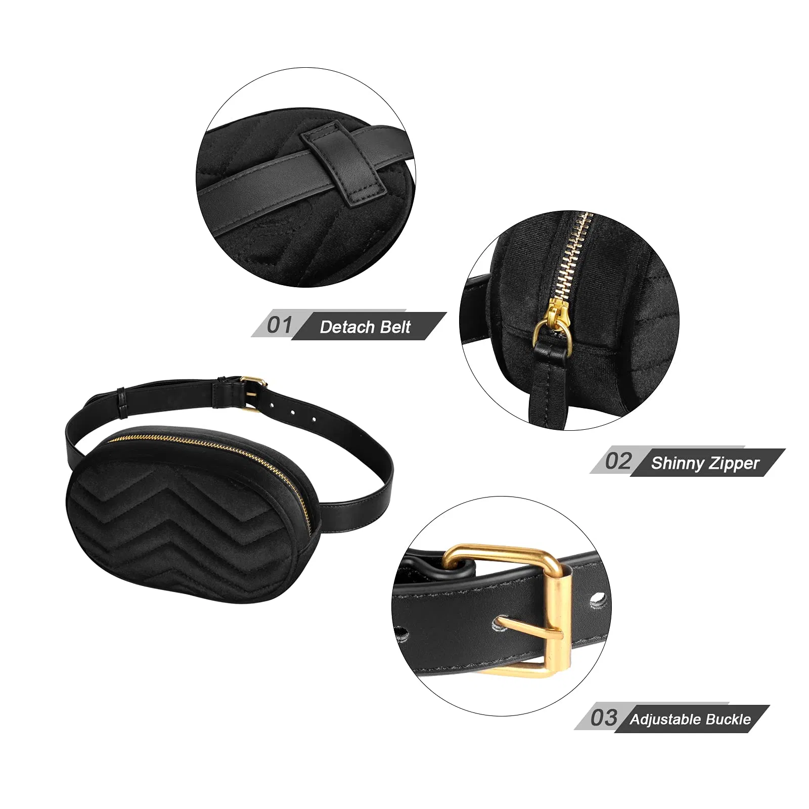 Bolso de cintura de cuero negro para mujer, bolso de cintura impermeable