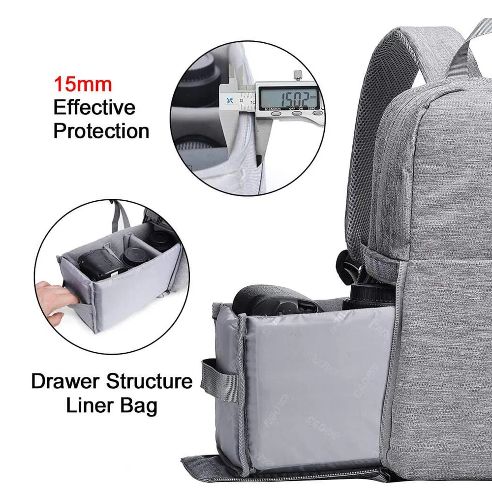 Mochila impermeable para cámara con compartimento para laptop, acceso lateral y soporte para trípode