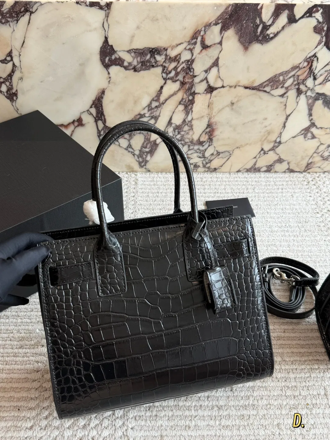 Bolsa tote de gran capacidad estilo acordeón, removible, con textura de cuero embosado de cocodrilo brillante, bolsa de lujo ligero para mujeres