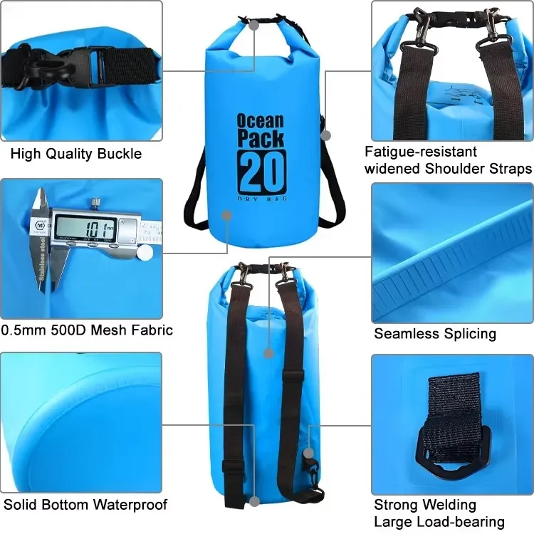 Bolsa seca impermeable de diseño de barril flotante para nadar al aire libre, estilo de moda, con un solo y doble hombro