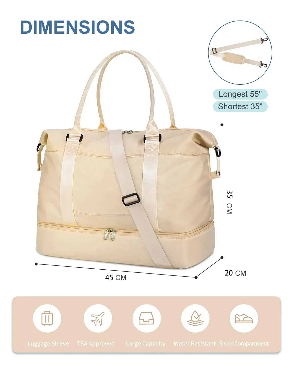 Taslan 30L Diseño Bolsa de Fin de Semana para Mujeres Bolsa de Gimnasio Duffel con Compartimento para Zapatos
