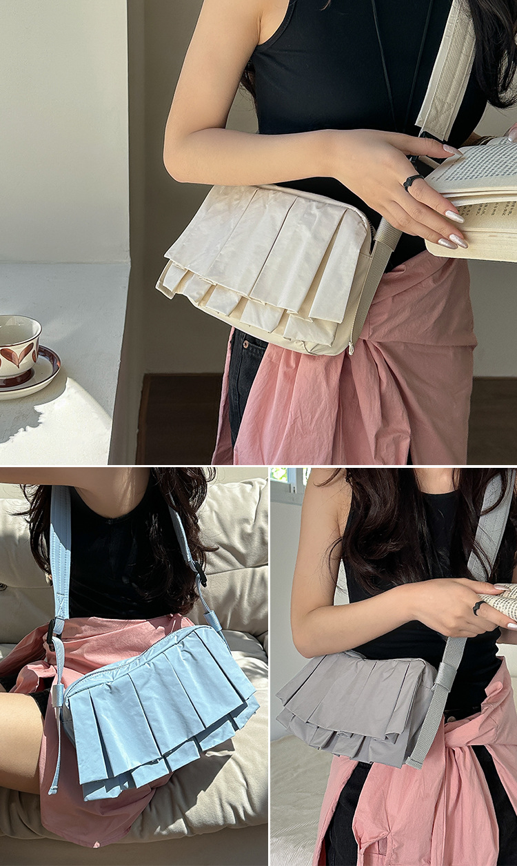 (WX1055) Bolsa Baguette Plisada Retro Mujeres Lujo Niche Bandolera de Mano