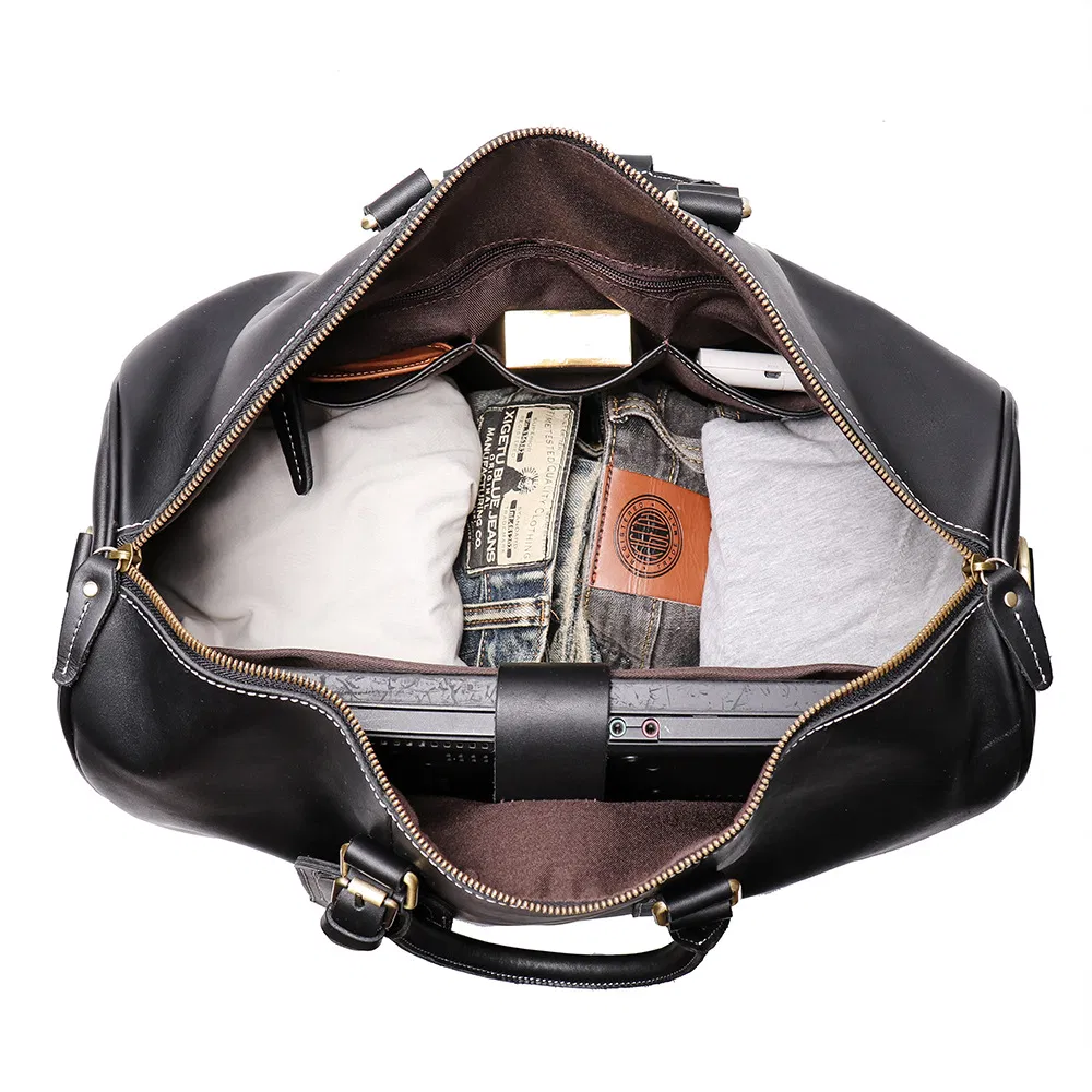 Bolso de viaje vintage para hombres, bolso de gimnasio de cuero genuino, bolsa de gran capacidad, bolso de fin de semana