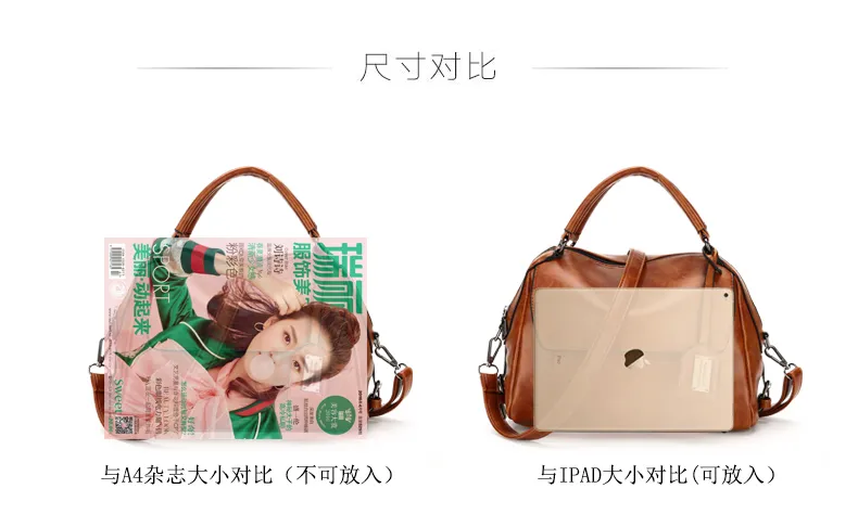 Nueva bolsa de médico de piel de aceite retro para mujeres; bolso grande S