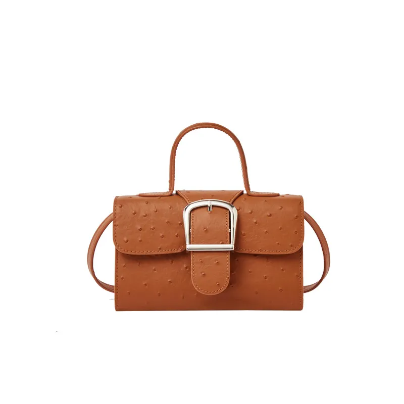 Nuevos bolsos de cuero de moda, bolso cuadrado pequeño y simple, bolso de hombro mensajero, patrón de avestruz, bolso de médico, bolso con hebilla de herradura