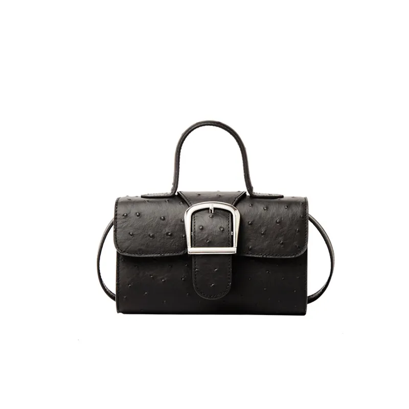 Nuevos bolsos de cuero de moda, bolso cuadrado pequeño y simple, bolso de hombro mensajero, patrón de avestruz, bolso de médico, bolso con hebilla de herradura