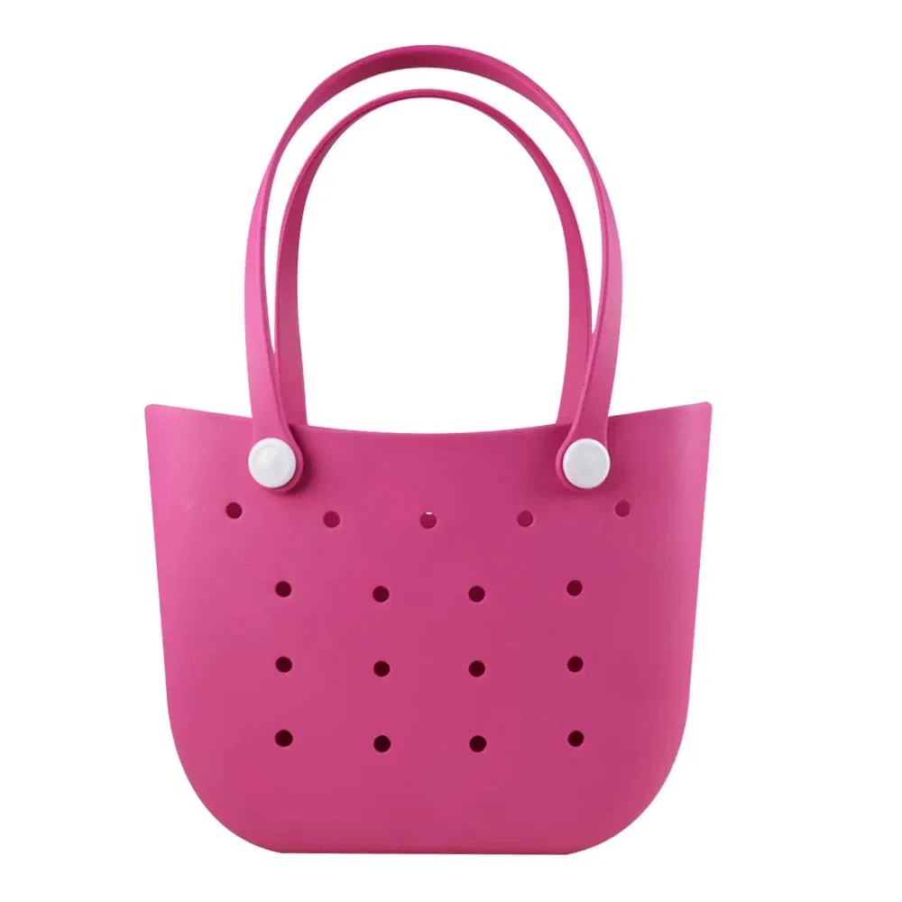 Bolsa de playa portátil, ligera, impermeable y lavable, con diseño simple en forma de luna perforada
