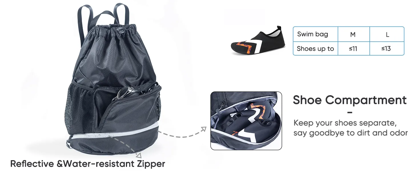 Bolsa de gimnasio para natación con compartimento para zapatos y bolsillo impermeable