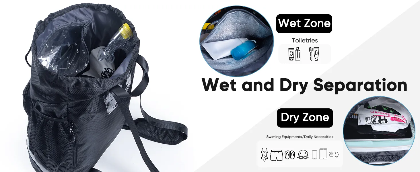 Bolsa de gimnasio para natación con compartimento para zapatos y bolsillo impermeable