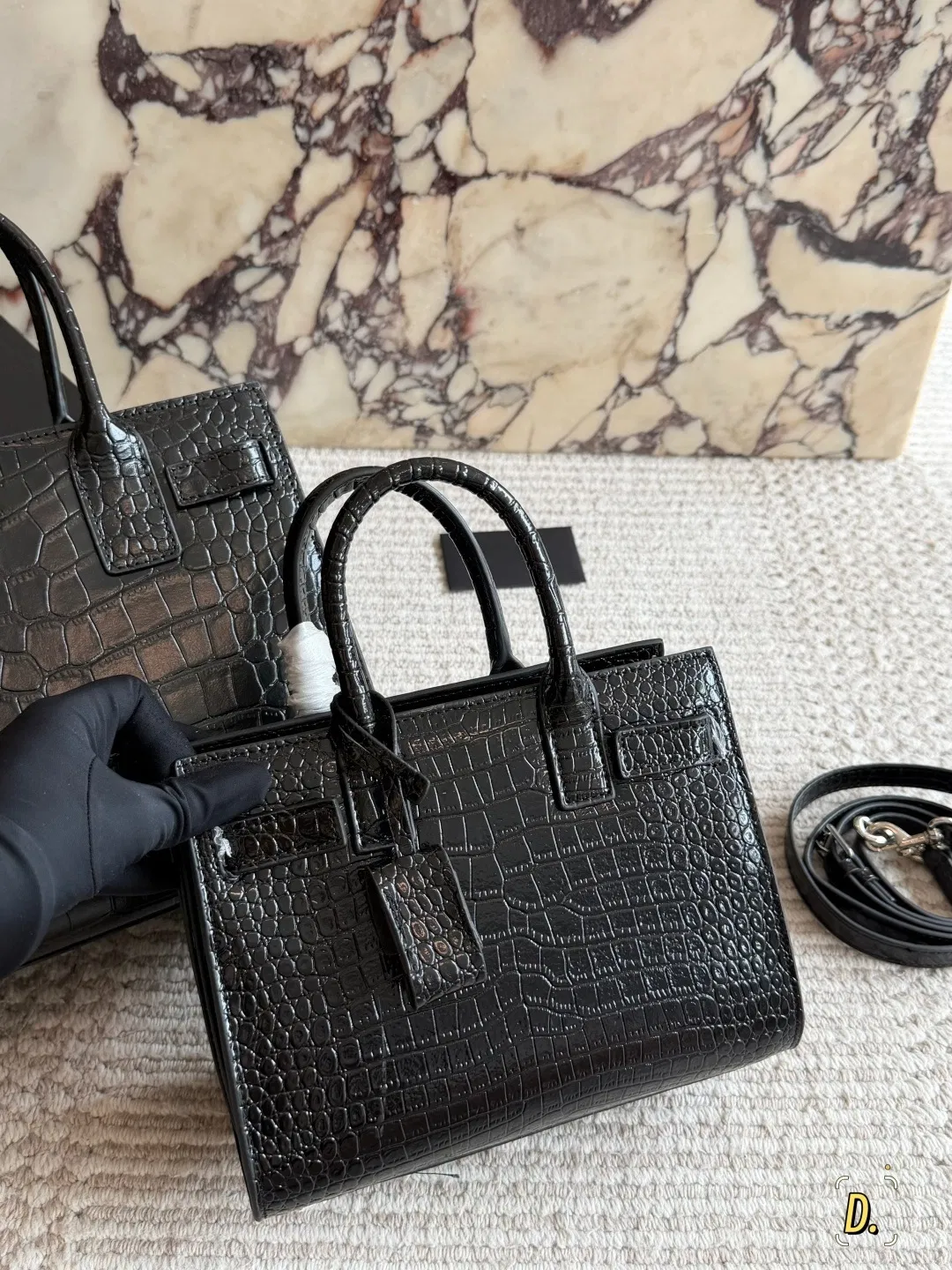 Bolsa tote de gran capacidad estilo acordeón, removible, con textura de cuero embosado de cocodrilo brillante, bolsa de lujo ligero para mujeres